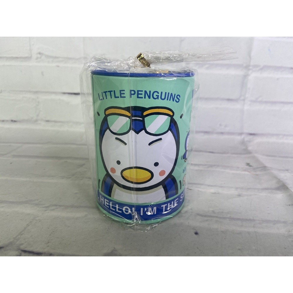 VTG Flomo The Funny Little Penguins Kawaii Tin Metal Coin Bank Blue Green Taiwan